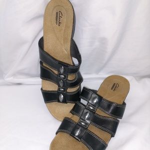 Clark's Collection Black Leather Sandals Size 11
